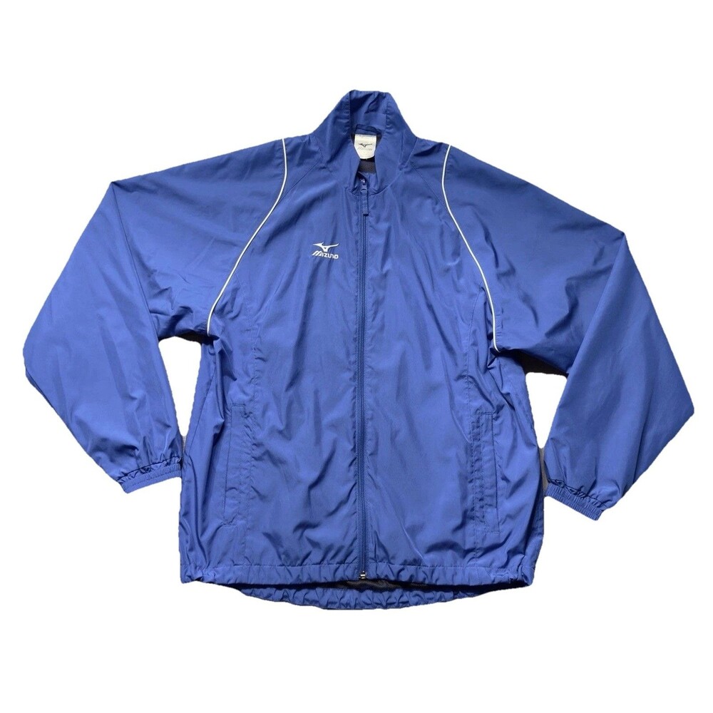 Mizuno Windbreaker Jacket Womens L Blue Mesh Lined Full Zip Lightweight Running